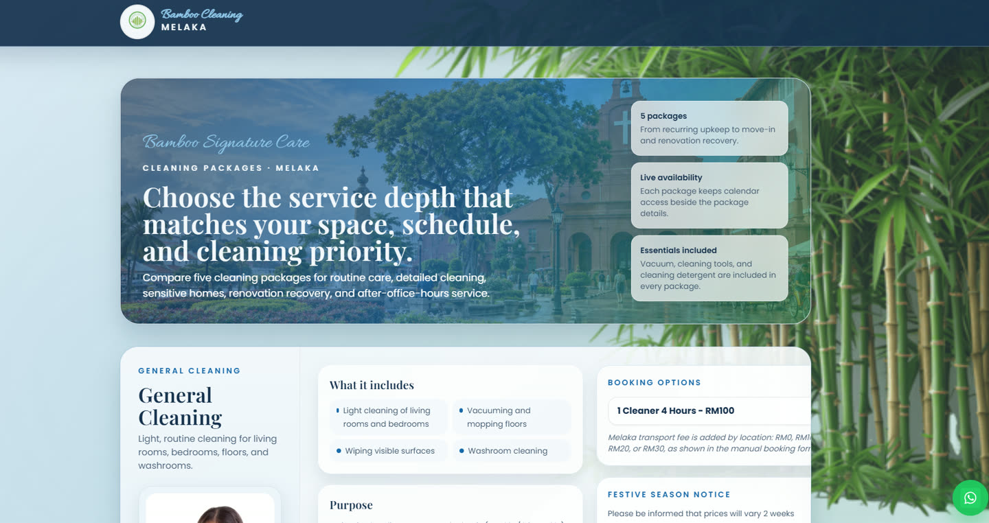 Preview of the Bamboo Cleaning Melaka website