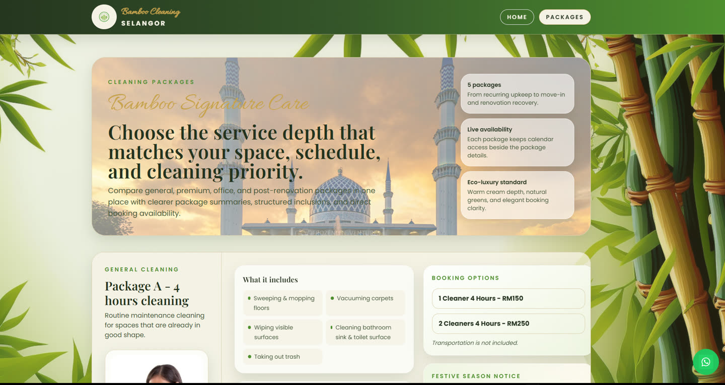 Preview of the Bamboo Cleaning Selangor website