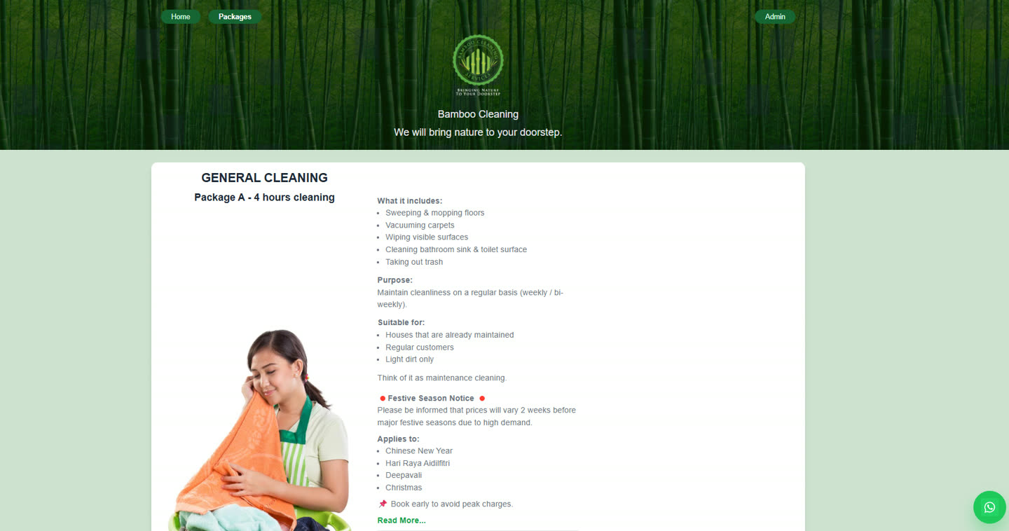 Preview of the Bamboo Cleaning Seremban website